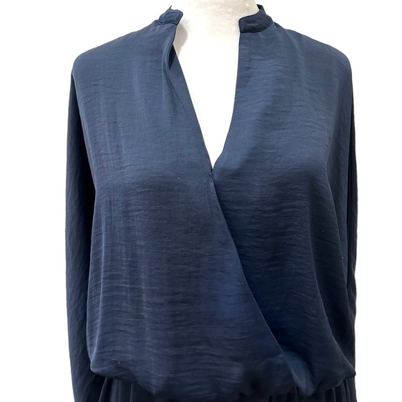 Moss Copenhagen Sz Small Ambre Dress Long Sleeve Faux Wrap Navy - Picture 2 of 7